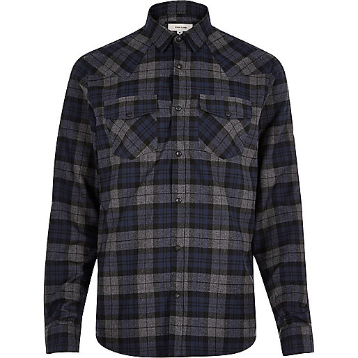 jacques-vertuk Navy casual check western shirt 296021 men Shirts