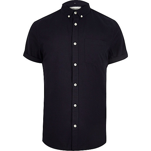 river island bloomfields,jacques-vertuk Official Navy casual slim fit Oxford shirt Short Sleeve Shirts Shirts men