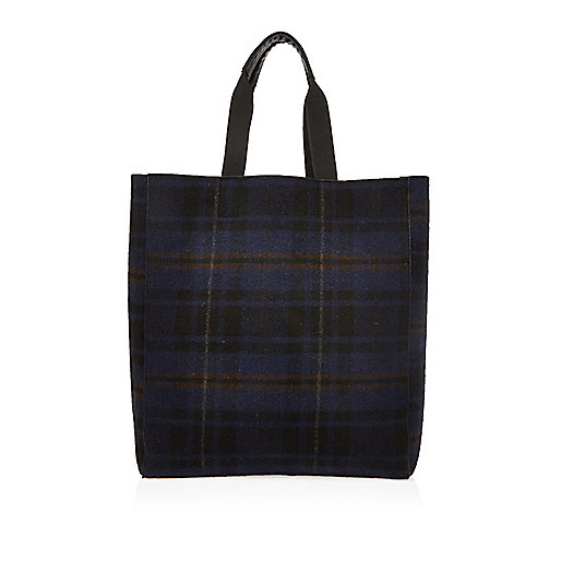 jacques-vertuk Navy check reversible shopper 289190 men Bags