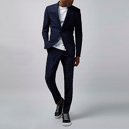 river island woven shoes,jacques-vertuk Stores Navy check skinny fit suit jacket men 298280