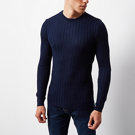 river island muscle fit shirt,jacques-vertuk London Navy chunky ribbed muscle fit top men 297547