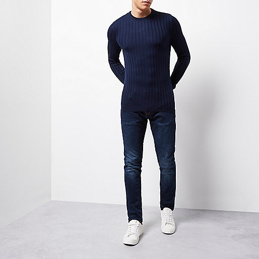 river island muscle fit shirt,jacques-vertuk London Navy chunky ribbed muscle fit top men 297547