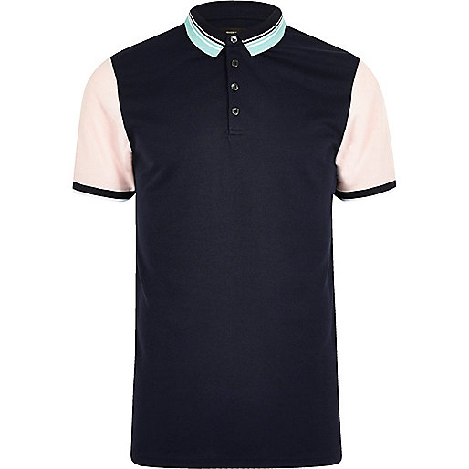 jacques-vertuk Navy contrast slim fit polo shirt 300743 men Polo Shirts