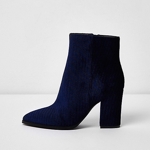 jacques-vertuk Navy corduroy block heel pointed ankle boots 707826 women Shoes / Boots Boots