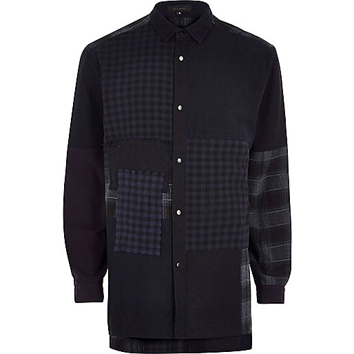 river island big and tall sale,jacques-vertuk Shoes New Arrivals Navy Design Forum patchwork denim shirt Shirts Sale men