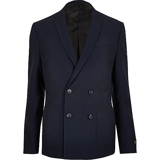 jacques-vertuk Navy double breasted seersucker suit jacket 299125 men Suits