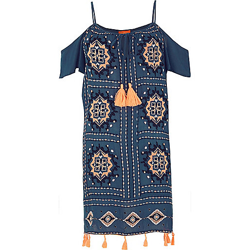 jacques-vertuk Navy embroidered tassel trim beach dress 708526 women Swimwear / Beachwear Kaftans / Cover-Ups