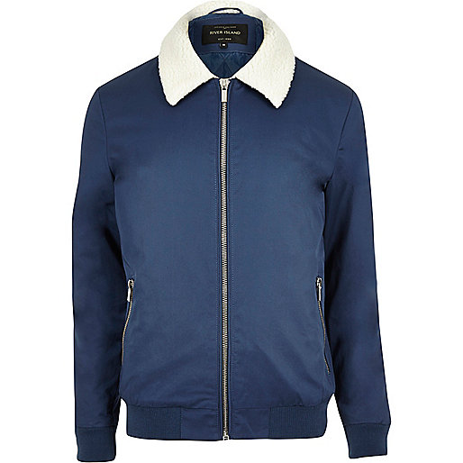 jacques-vertuk Navy fleece collar harrington jacket 295054 men Coats / Jackets