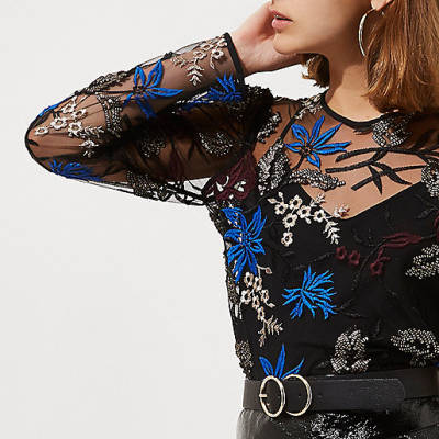 river island molly bum sculpting jeans,jacques-vertuk Uk Shop Online Navy floral embroidered mesh top Blouses Tops women