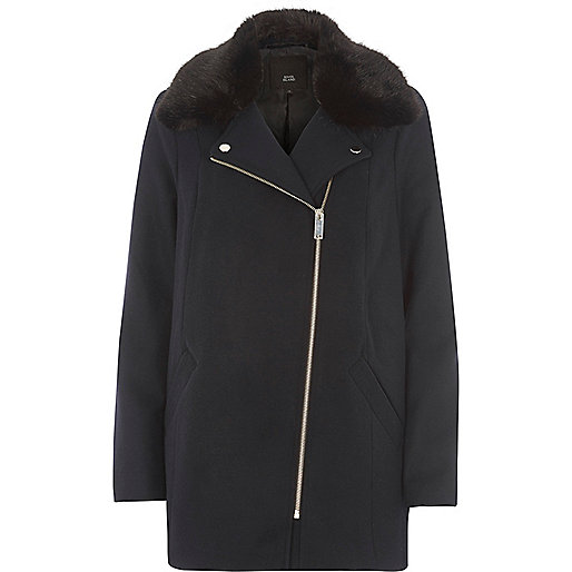 tweed bag river island,River And Island Navy fur biker collar coat Coats Coats / Jackets women