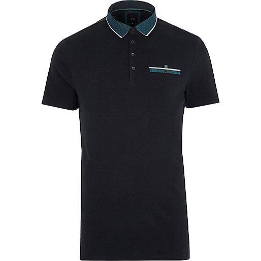 jacques-vertuk Navy geo print collar slim fit polo shirt 302496 men Polo Shirts