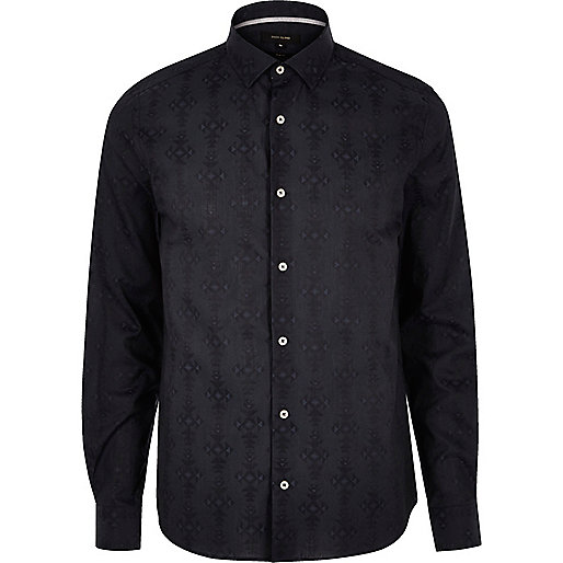 river island monogram sliders,jacques-vertuk Plus Stores Navy geometric pattern slim fit shirt Shirts Sale men