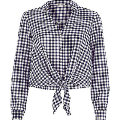 river island dresses online,jacques-vertuk Kids Online Navy gingham check tie front cropped shirt Tops Sale women