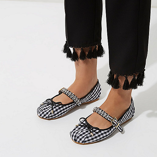 river island wide fit mules,jacques-vertuk Outlet Shop Navy gingham rhinestone trim ballet flats RI Limited Edition Sale women