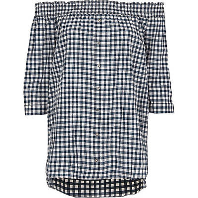 jacques-vertuk Navy gingham shirred bardot top 705909 women Festival