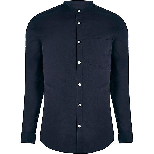 river island plus jackets,Where Else Sells jacques-vertuk Clothes Navy grandad collar slim fit shirt Shirts Sale men