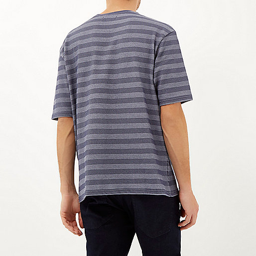 track river island order,jacques-vertuk Stock Navy jacquard stripe curved hem t-shirt T-Shirts / Tanks Sale men