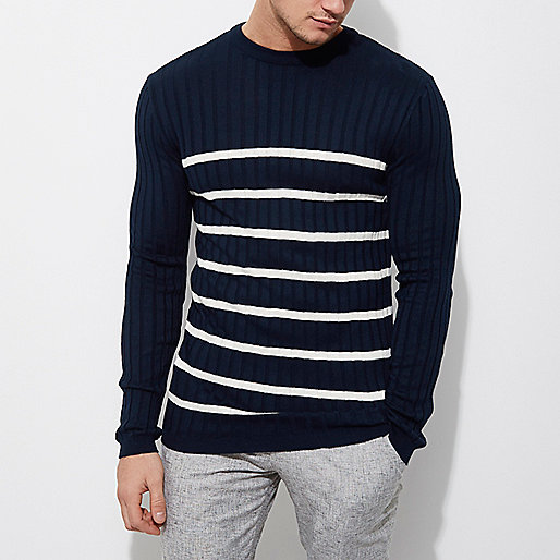 river island dresses ebay,jacques-vertuk Online Shopping Sale Navy knit stripe muscle fit crew neck sweater Sweaters Sweaters / Cardigans men