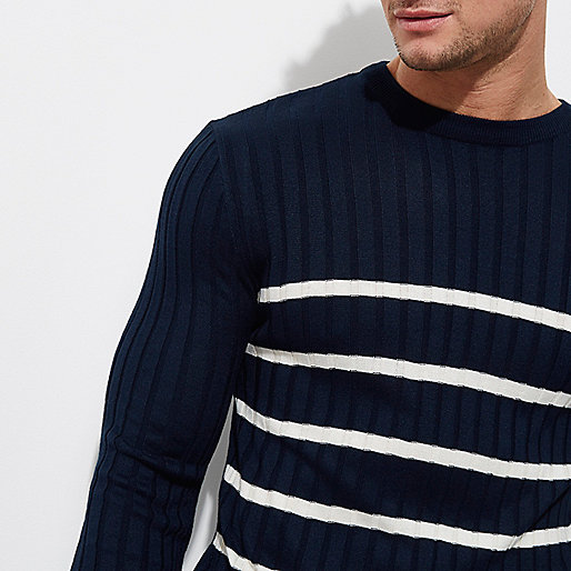 river island dresses ebay,jacques-vertuk Online Shopping Sale Navy knit stripe muscle fit crew neck sweater Sweaters Sweaters / Cardigans men