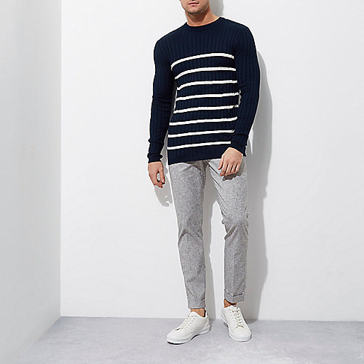 river island dresses ebay,jacques-vertuk Online Shopping Sale Navy knit stripe muscle fit crew neck sweater Sweaters Sweaters / Cardigans men