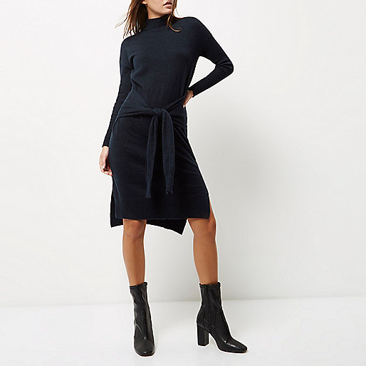 river island suit dress,jacques-vertuk New Arrivals Navy knit tied front turtleneck dress Dresses Sale women