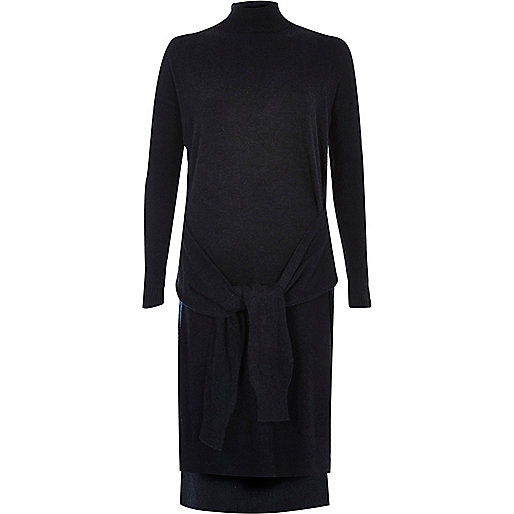 jacques-vertuk Navy knit tied front turtleneck dress 690703 women Dresses