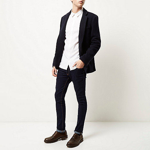 ollie jeans river island,jacques-vertuk Denim Dress Navy knitted jersey slim blazer Blazers Sale men