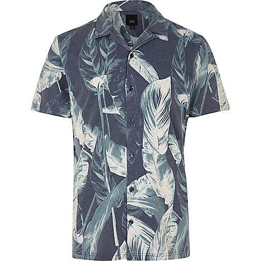 sofia richie river island,jacques-vertuk Order In Store Navy leaf revere short sleeve slim fit shirt Short Sleeve Shirts Shirts men