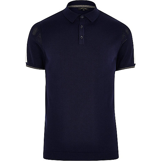 jacques-vertuk Navy mesh panel short sleeve polo 300254 men Polo Shirts