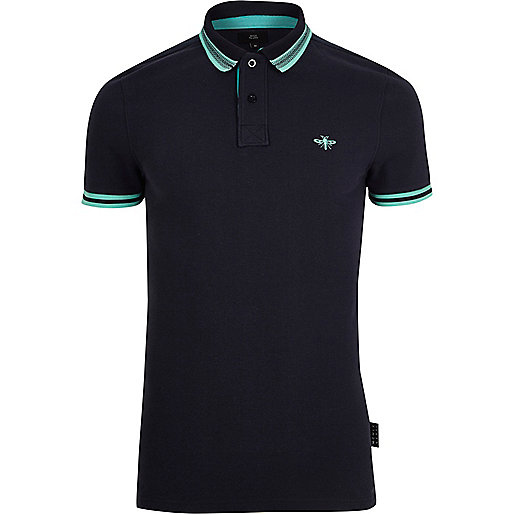 jacques-vertuk Navy muscle fit tipped polo shirt 303119 men Polo Shirts