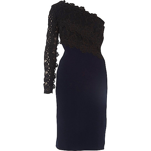 jacques-vertuk Navy one shoulder lace bodycon midi dress 703041 women Dresses Bodycon Dresses