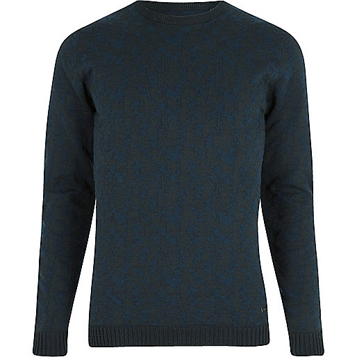 jacques-vertuk Navy Only & Sons textured crew neck sweater 299245 men Jumpers / Cardigans