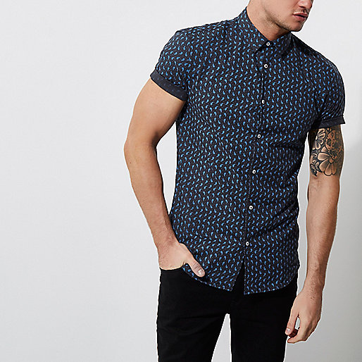 river island black friday deals,jacques-vertuk Dress Pink Navy paisley print muscle fit shirt Shirts Sale men