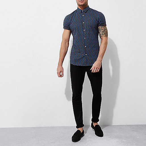 river island black friday deals,jacques-vertuk Dress Pink Navy paisley print muscle fit shirt Shirts Sale men