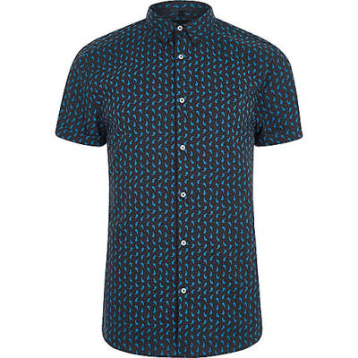 jacques-vertuk Navy paisley print muscle fit shirt 302519 men Shirts