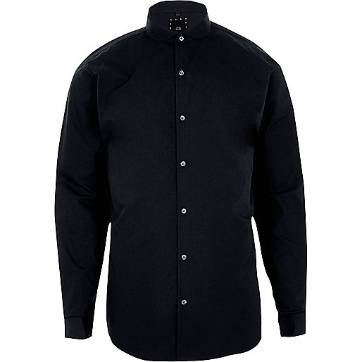 jacques-vertuk Navy penny collar long sleeve slim fit shirt 301590 men Shirts