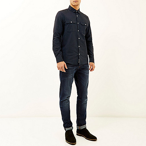 river island grey monogram bag,jacques-vertuk New Navy pocket long sleeve shirt Shirts Sale men