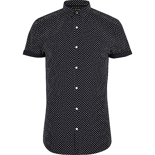 black ugg boots river island,jacques-vertuk London Navy polka dot short sleeve slim fit shirt men 300845