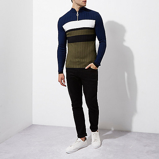 river island doc martens,jacques-vertuk In Store Navy rib blocked muscle fit funnel sweater Sweaters Sweaters / Cardigans men