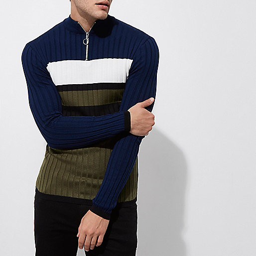 river island doc martens,jacques-vertuk In Store Navy rib blocked muscle fit funnel sweater Sweaters Sweaters / Cardigans men