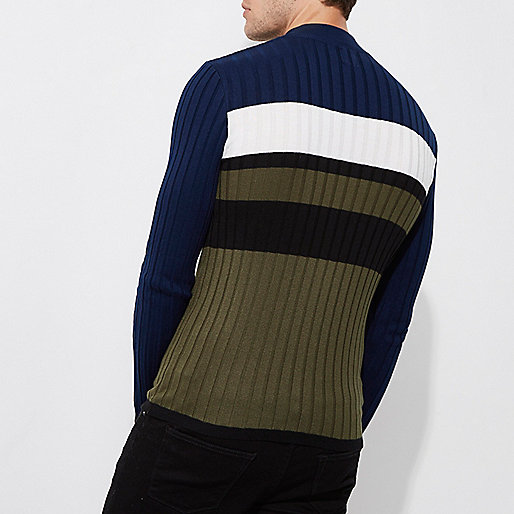 river island doc martens,jacques-vertuk In Store Navy rib blocked muscle fit funnel sweater Sweaters Sweaters / Cardigans men