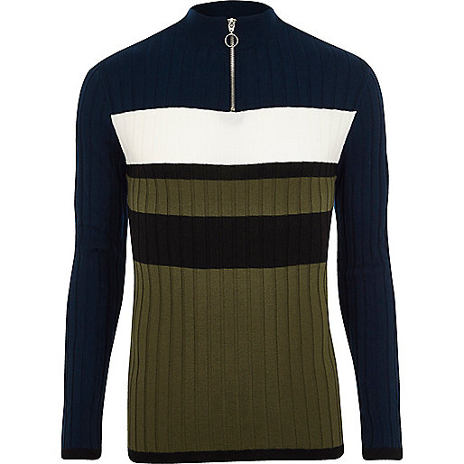 jacques-vertuk Navy rib blocked muscle fit funnel sweater 302429 men Jumpers / Cardigans Jumpers