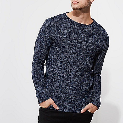 river island sale plus size,jacques-vertuk South Africa Navy rib knit muscle fit crew neck sweater men 303204