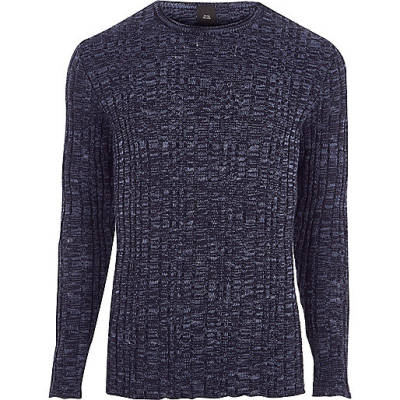 jacques-vertuk Navy rib knit muscle fit crew neck sweater 303204 men Jumpers / Cardigans Jumpers