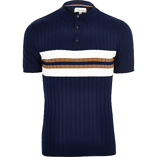 jacques-vertuk Navy ribbed chest stripe polo shirt 299548 men Polo Shirts