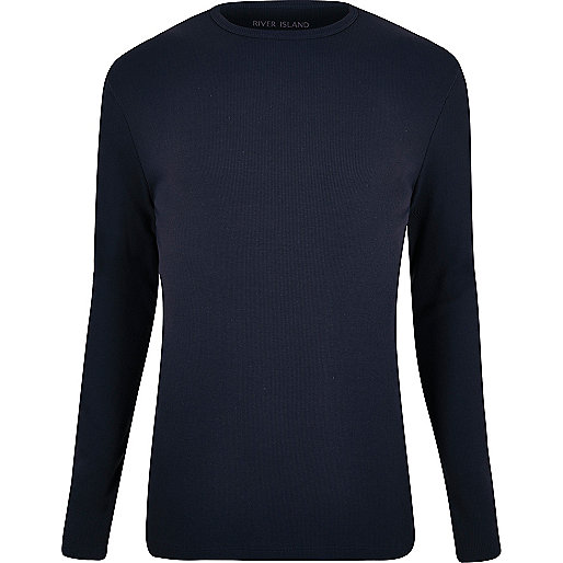 jacques-vertuk Navy ribbed slim fit long sleeve T-shirt 296264 men T-Shirts / Vests