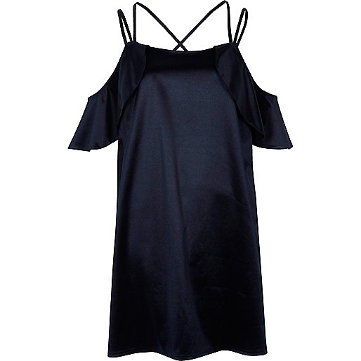 river island womens black trainers,jacques-vertuk Stores Navy satin frill cold shoulder dress women 694614