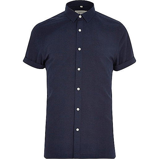 jacques-vertuk Navy seersucker short sleeve shirt 295609 men Shirts