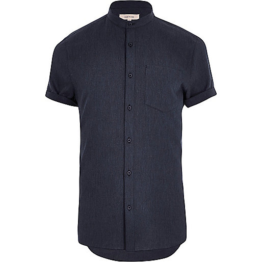 jacques-vertuk Navy short sleeve grandad shirt 294218 men Shirts