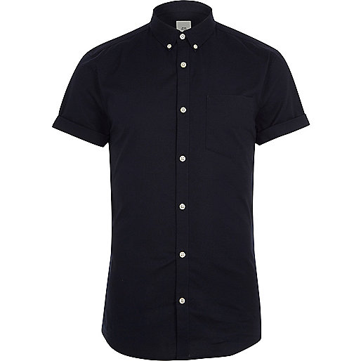 jacques-vertuk Navy short sleeve muscle fit Oxford shirt 302249 men Shirts Short Sleeve Shirts